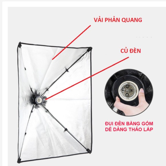 Đèn Chụp Ảnh Sản Phẩm, Bộ Đèn Studio, quay phim, Livestream chuyên nghiệp, chân đèn cao 2m kèm Softbox 50x70cm