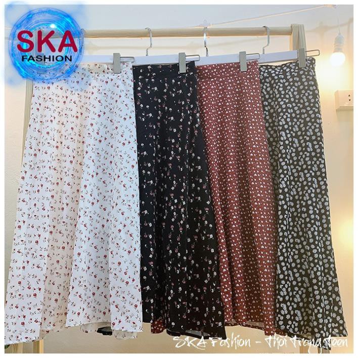 Chân Váy Xòe Hoa Vintage Chất Voan Chiffon Hàn 2 Lớp - Bingxin