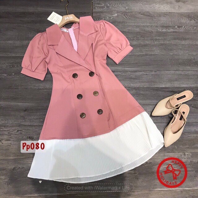 ☘️ Đầm Vest Chất Kaki Thái Phối Voan Freesize 4 Màu Nude, Đen, Hồng, Vàng Kèm Hình Thật ☘️ | BigBuy360 - bigbuy360.vn
