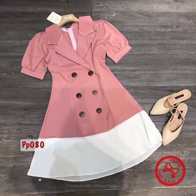 ☘️ Đầm Vest Chất Kaki Thái Phối Voan Freesize 4 Màu Nude, Đen, Hồng, Vàng Kèm Hình Thật ☘️