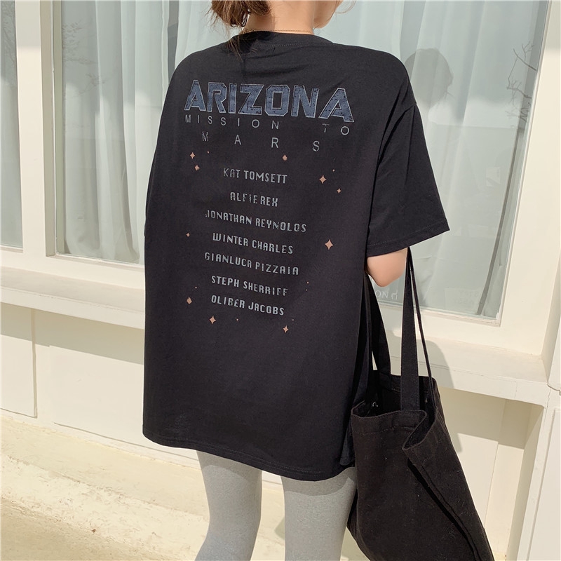 SUXI Áo thun nữ ngắn tay cổ tròn in họa tiết độc đáo phong cách Hàn