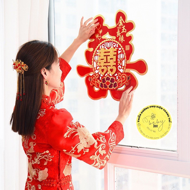 Set 2 chữ hỷ 3D nhung cao cấp trang trí phòng cưới