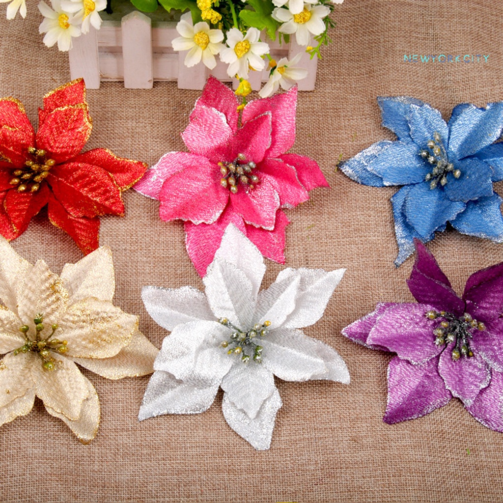 Bộ 2 Bông Hoa Nhân Tạo Bằng Nhựa Sống Động Dùng Trang Trí Giáng Sinh