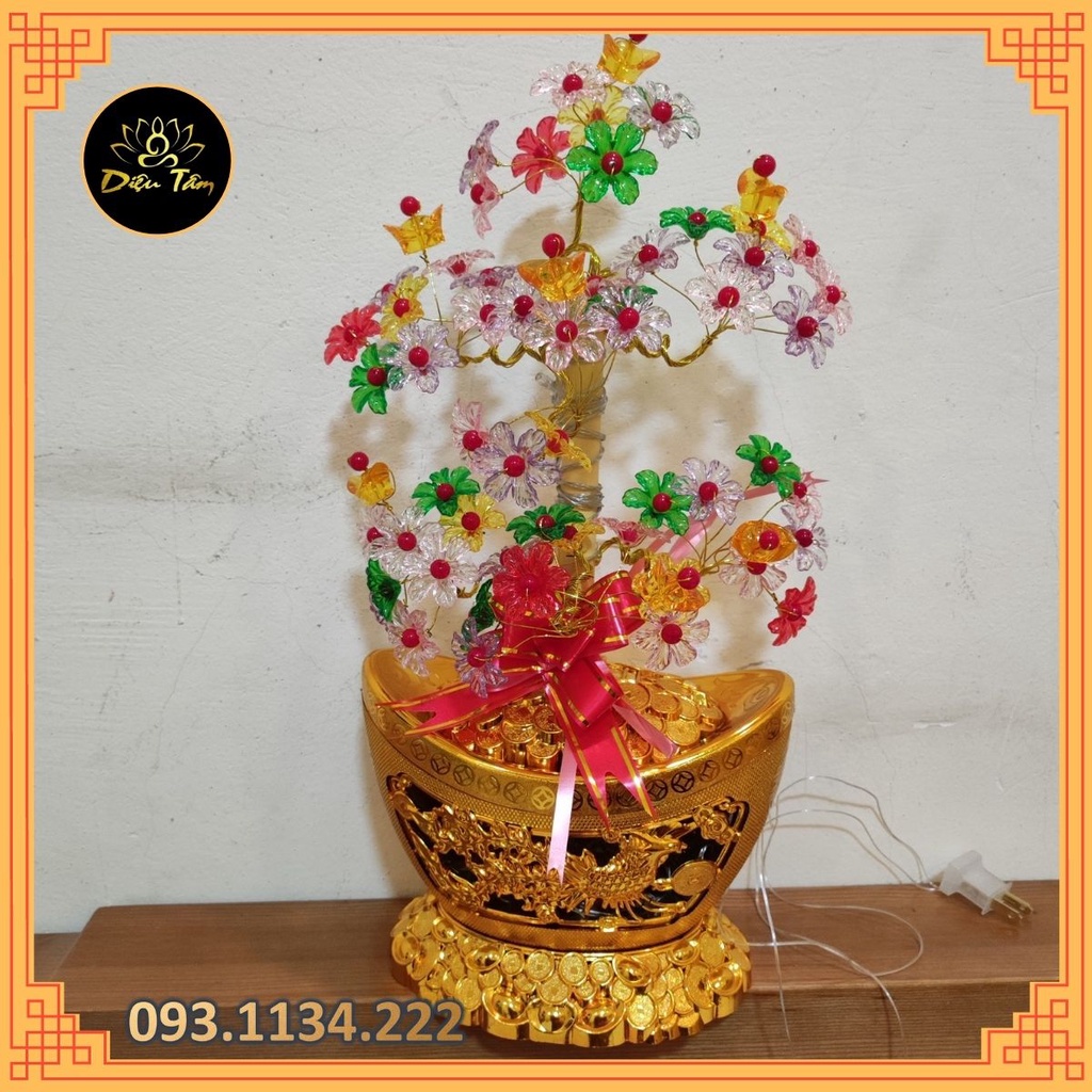 Cây phú quý tài lộc có đèn trang trí ban thờ đồ phong thuỷ