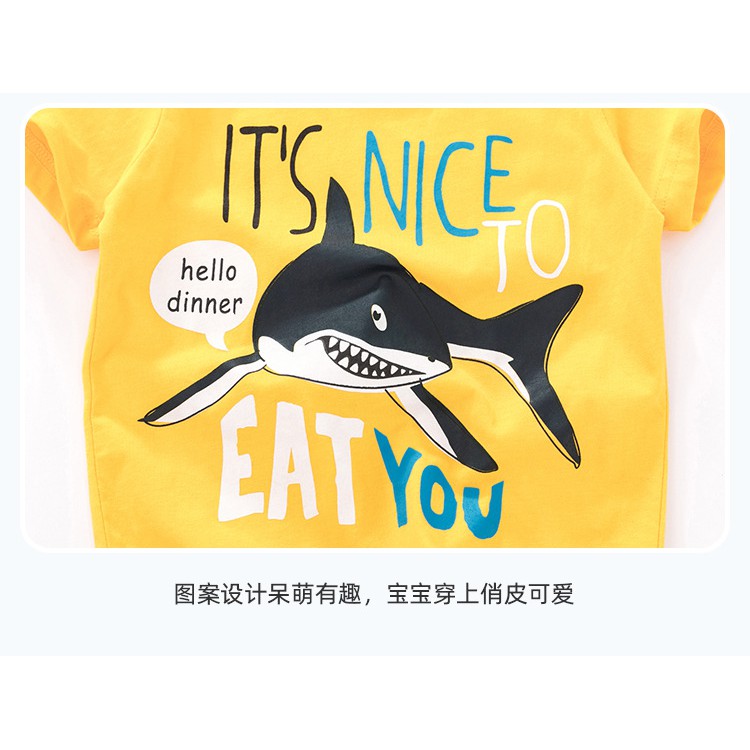 Áo thun cộc tay bé trai chính hãng LITTLE MAVEN - mẫu ATE046 ÁO MÀU VÀNG IN HÌNH CÁ HELLO DINNER