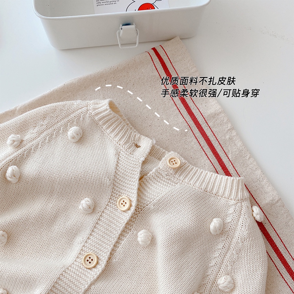 Áo khoác cardigan dệt kim đính quả bông thiết kế mới thời trang mùa thu dành cho bé gái