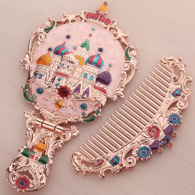 Bộ Gương Và Lược Trang Điểm Có Tay Cầm Kích Thước Nhỏ Phong Cách Công Chúa retro
