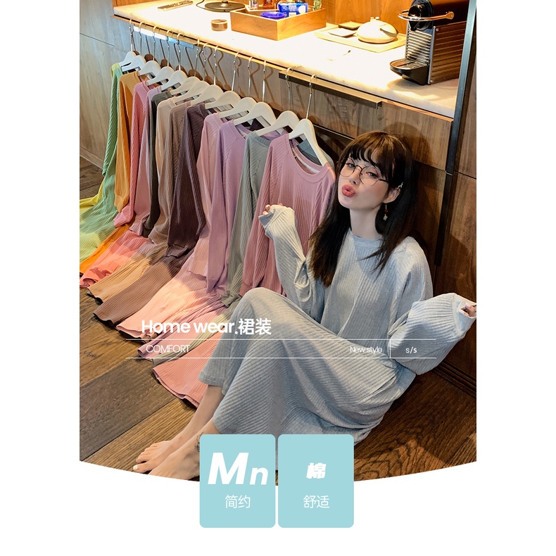 Đầm Ngủ Cotton Dài Tay Dáng Rộng Màu Trơn Thời Trang Xuân Thu Cho Mẹ Bầu | BigBuy360 - bigbuy360.vn