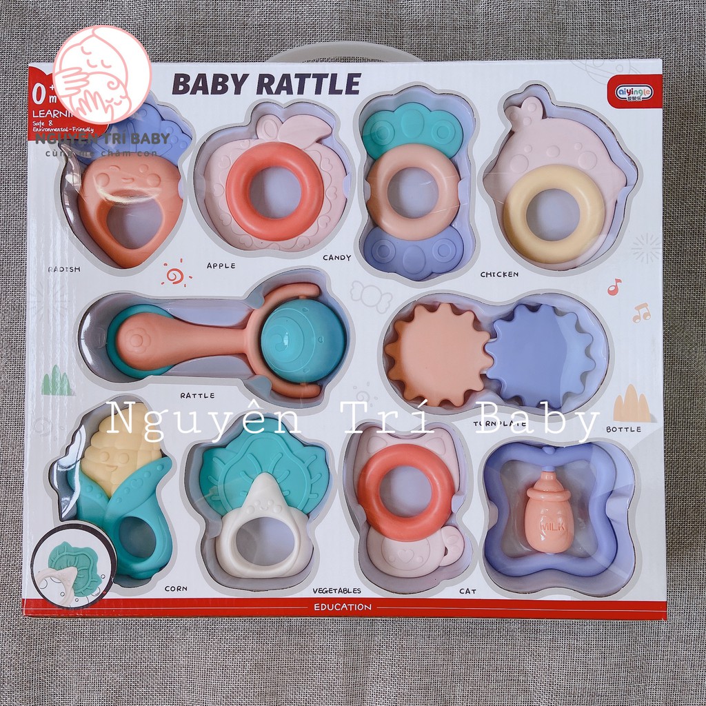Bộ đồ chơi xúc xắc, gặm nướu 10 món Baby Rattle