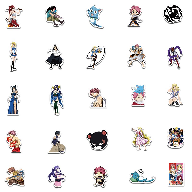 Bộ 50 miếng dán trang trí chống nước hình anime Fairy Tail