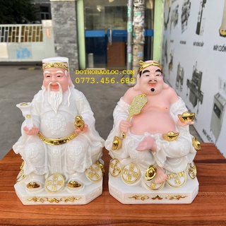 Tượng thần tài thổ địa đá nhập khẩu cao cấp cao 25cm trắng