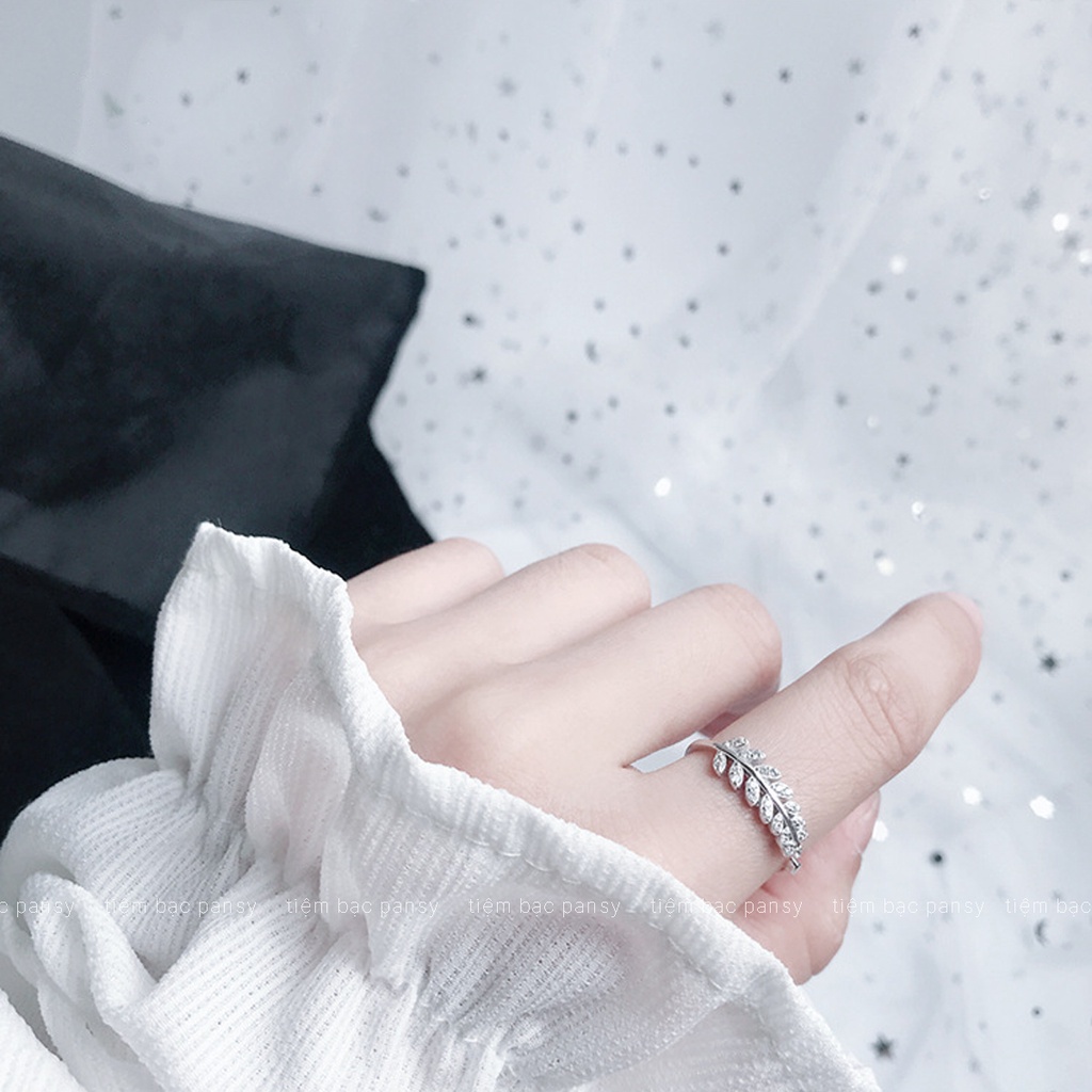 Nhẫn bạc nữ PANSY hình chiếc lá oliu đính đá, nhẫn bạc 925 thiết kế hở freesize