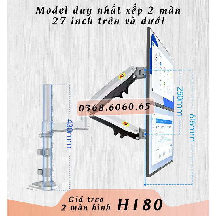 H180 Giá Treo 2 Màn hình máy tính/ Giá đỡ 2 màn hình [Màn Hình 17&quot; - 32&quot;] / Phiên bản H100 2 cánh tay/ Cao cấp hơn F160