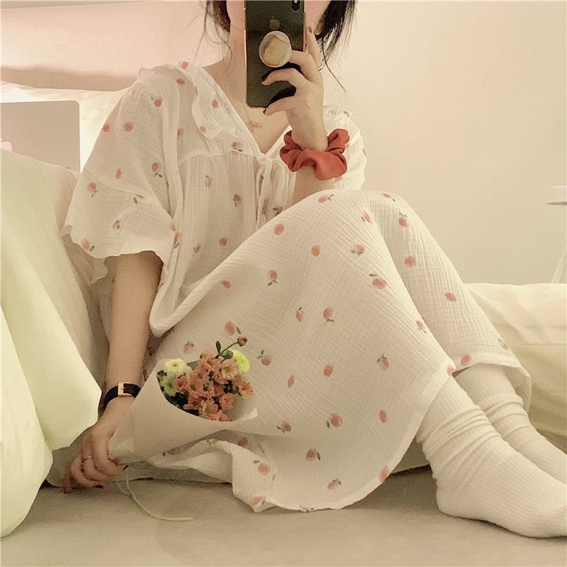 Đồ ngủ Tay Ngắn In Họa Tiết Hoạt Hình Phong Cách Pháp Thời Trang Mùa Hè Cho Nữ