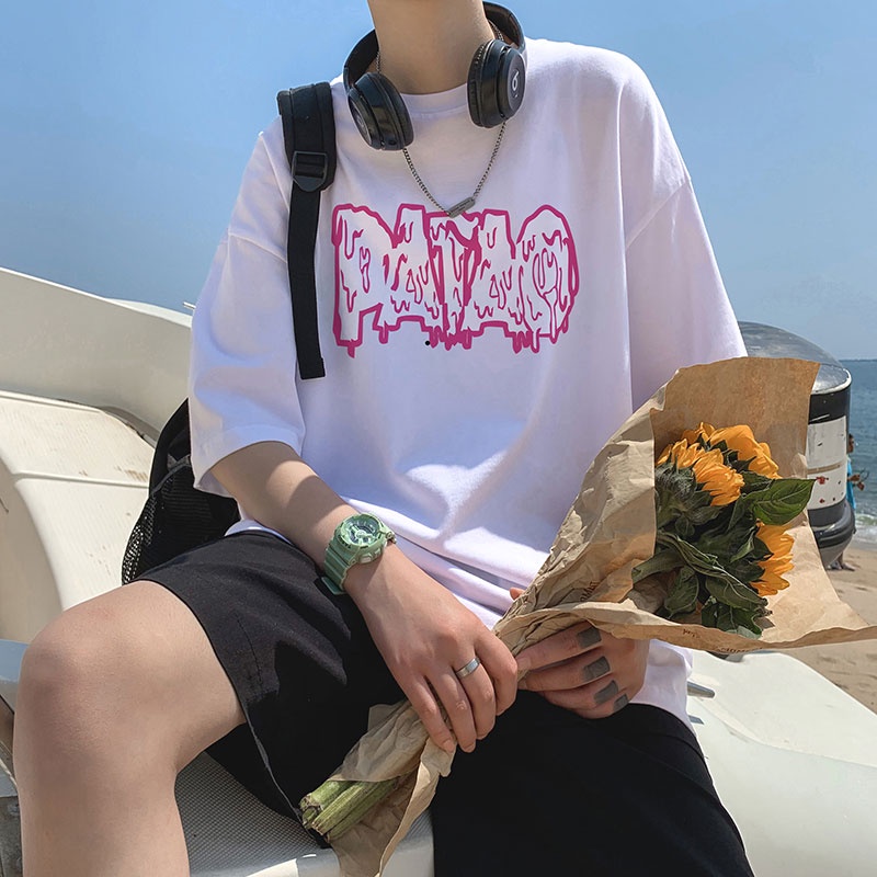 Áo Thun Tay Lỡ In Chữ Phong Cách Hàn Quốc Thời Trang Mùa Hè Mới Cho Nam