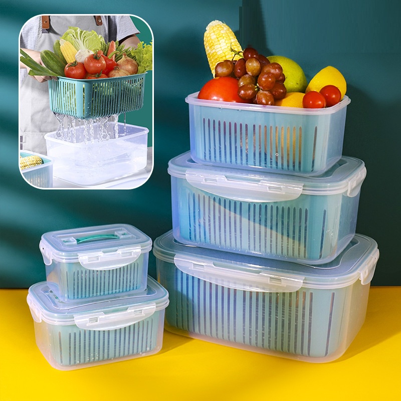 Hộp Đựng Thực Phẩm Tủ Lạnh An Toàn Thông Minh (Set 5 Hộp Có Nắp Kèm Rổ)