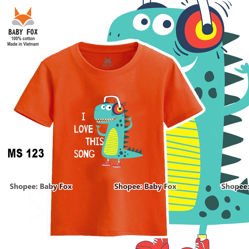 Áo thun bé trai 100% cotton loại tốt, thương hiệu BABY FOX, hình khủng long, size nhỏ, trung, đại  b