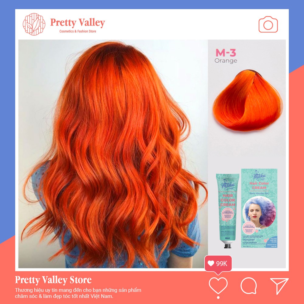 Thuốc nhuộm tóc màu cam đỏ MOLOKAI, thuốc nhuộm tóc chứa collagen tảo biển siêu dưỡng - Pretty Valley Store