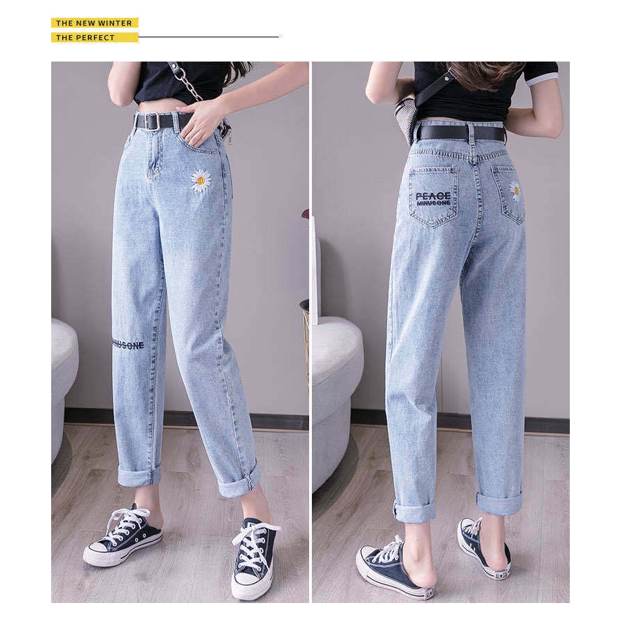 Quần Jeans Thêu Hoa Phong Cách Hàn Quốc Xinh Xắn Cho Nữ