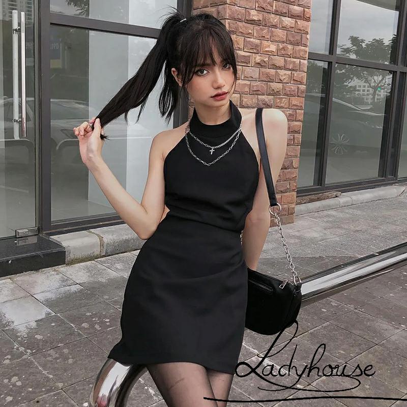 Đầm Mini Hai Dây Hở Lưng Màu Trơn Thời Trang Mùa Hè Cho Nữ