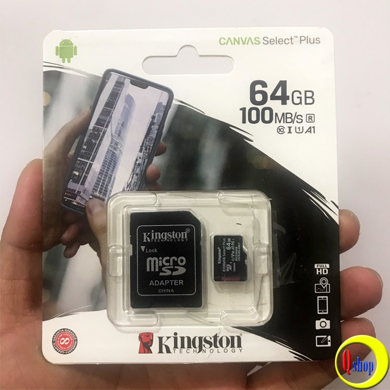 Thẻ nhớ MicroSD Kingston 64GB Canvas Select 100R CL10 UHS-I Single Pack with adapter
