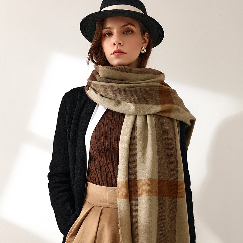 Khăn quàng cổ nữ nam len cashmere họa tiết kẻ sọc thời trang-Khăn choàng cổ phong cách hàn quốc LABIZI KQ03