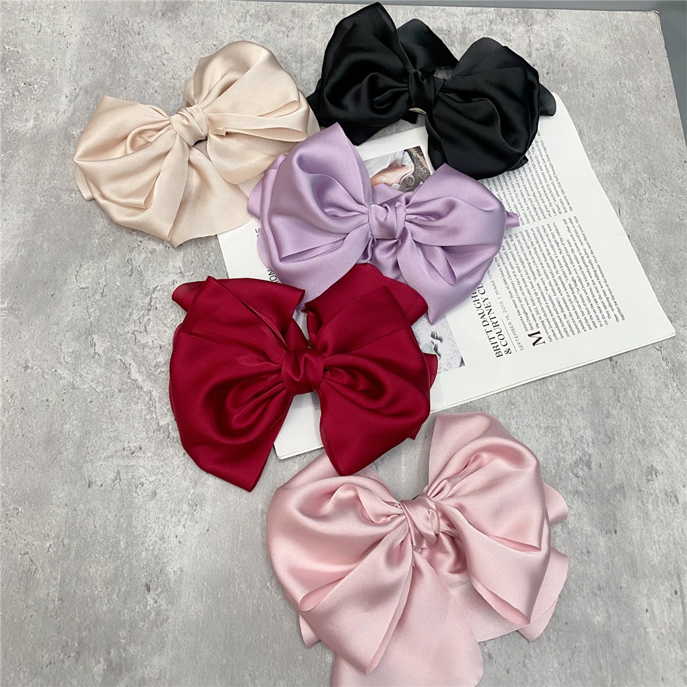 Kẹp Tóc Nơ Satin Nhiều Lớp Phong Cách Retro Hàn Quốc Mới