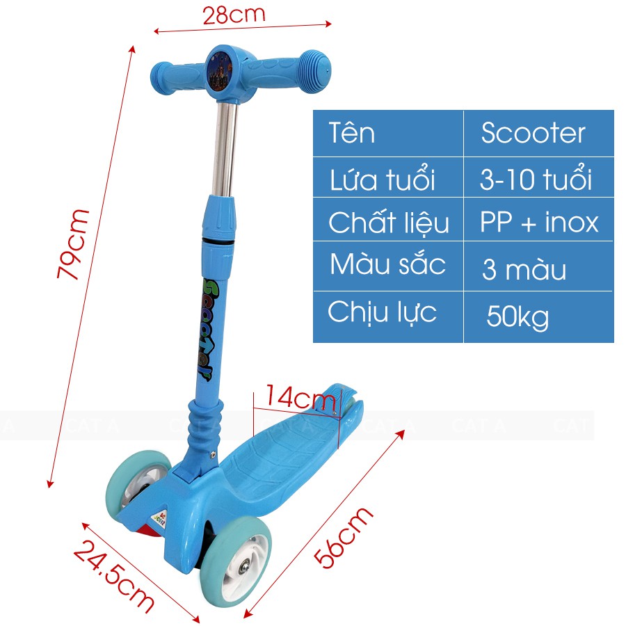 [HÀNG CHÍNH HÃNG] XE SCOOTER JC750 HÀNG XUẤT CAO CẤP -  Bánh xe cao su có đèn phát sáng, gấp gọn, tải trọng cao !