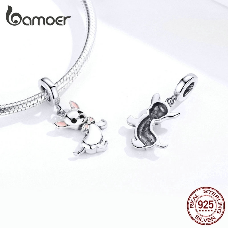 Mặt Trang Sức Bamoer SCC1317 Hình Chú Cún Chihuahua Bằng Bạc 925 Tráng Men Dễ Thương Thời Trang
