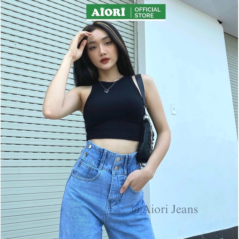 Quần Jean Nữ AIORI Ống Rộng Lưng Cao Trơn Jeans Ống Suông Cạp Cao Cotton mềm mịn, Thời Trang Hàn Quốc_AF 3333