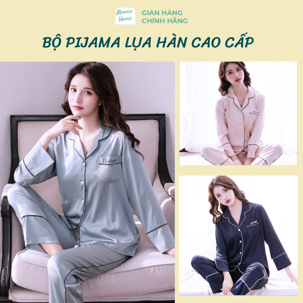 [Lụa Hàn Cao Cấp] Bộ Pijama Nữ Lụa Hàn Tay Dài Đẹp (Mịn, mướt &amp; Nhẹ)