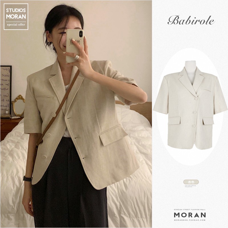 (ORDER) Áo blazer cộc tay MORAN cổ V cài khuy style công sở Hàn Quốc thanh lịch sang trọng vintage (NEW_HOT)