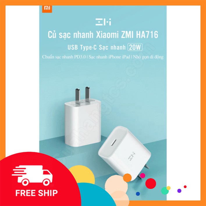 Chính Hãng Củ sạc nhanh Xiaomi Zmi HA716 Type C 20W PD3.0 chuyên cho iphone SẢN PHẨM BÁN CHẠY NHẤT