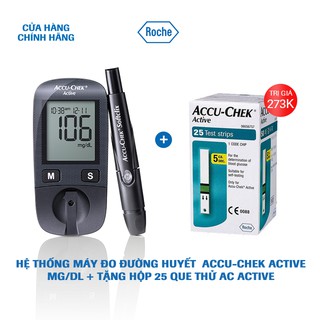 Hệ thống máy đo đường huyết Accu-Chek Active mg/dl + Tặng Hộp 25 que thử AC Active