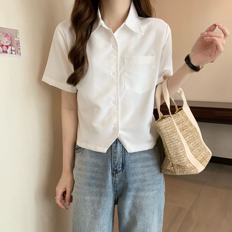 Áo sơ mi SUXI tay ngắn màu sắc đơn giản thời trang mùa hè cho nữ