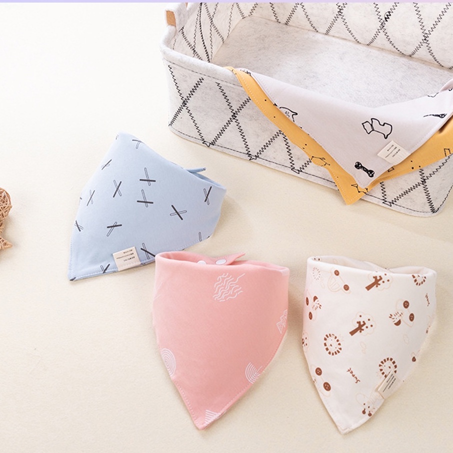 Yếm cotton tam giác cho bé, Khăn yếm tam giác cho bé 2 lớp cotton  và có cúc bấm cao cấp