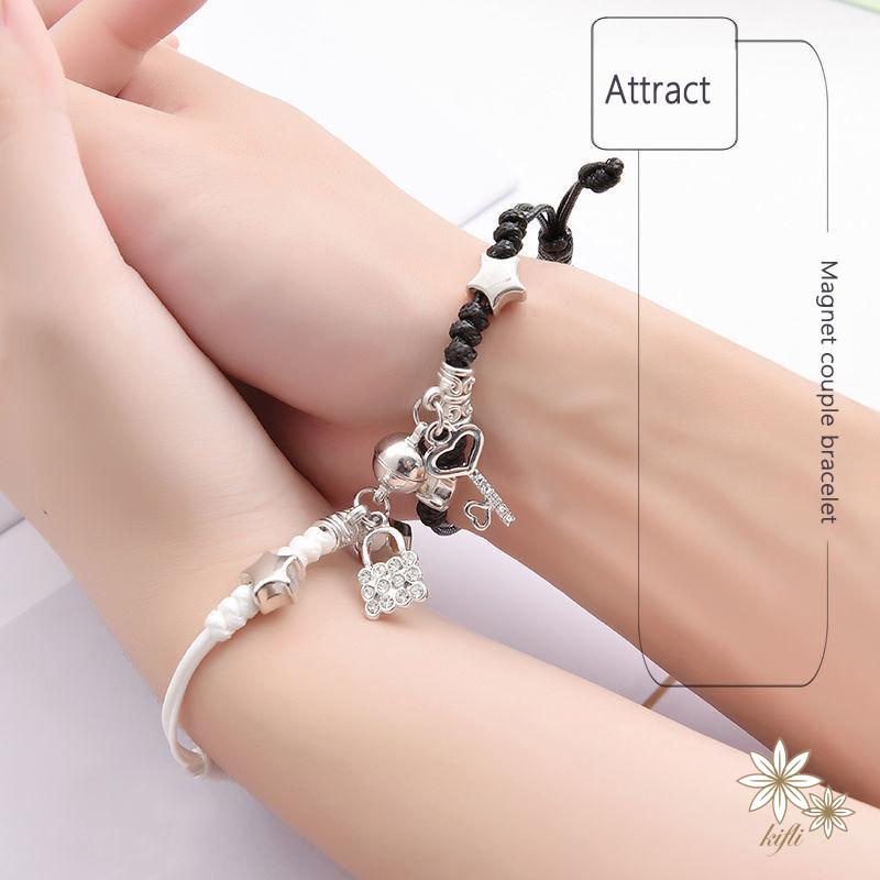 【Kifli】 Set 2 vòng tay nam châm dạ cho cặp đôi