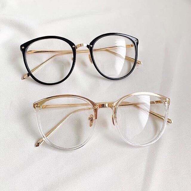 Gọng kính cận thời trang nữ phong cách Ulzzang kim loại mảnh chống ánh sáng xanh thay được tròng cận 074