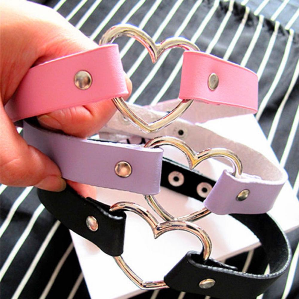 Vòng cổ choker bằng da PU mặt hình tim phong cách cá tính dành cho nữ
