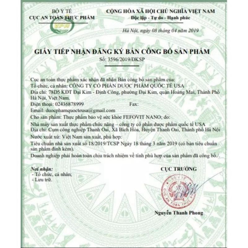 Fefovit Nano Bổ Sung Sắt, Tăng Cường Lưu Thông Máu Cho Phụ Nữ Mang Thai Hộp 30 viên