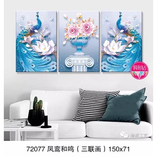 Tranh đính đá Bộ 3 Khổng Tước Hoa (mẫu mới) 72077
