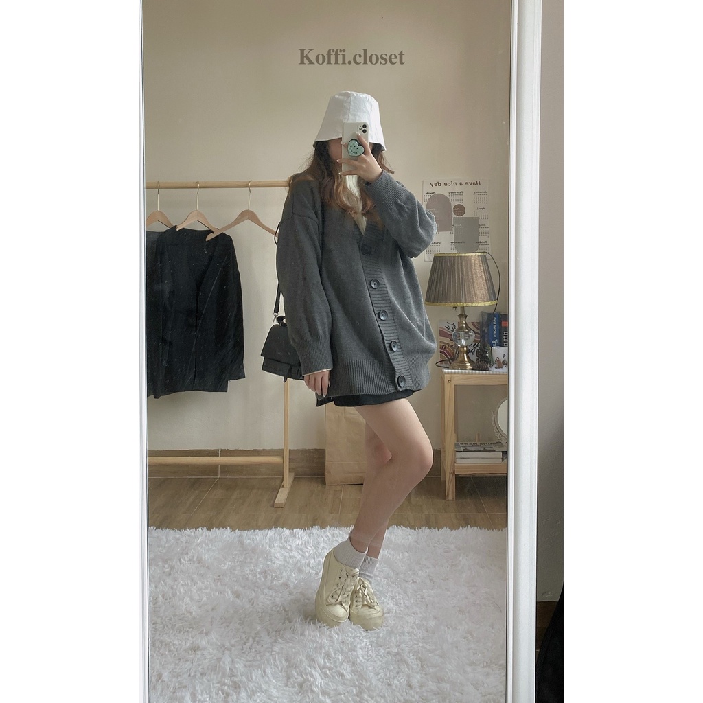 Áo khoác len cardigan màu xám/đen basic freesize dày dặn ấm áp