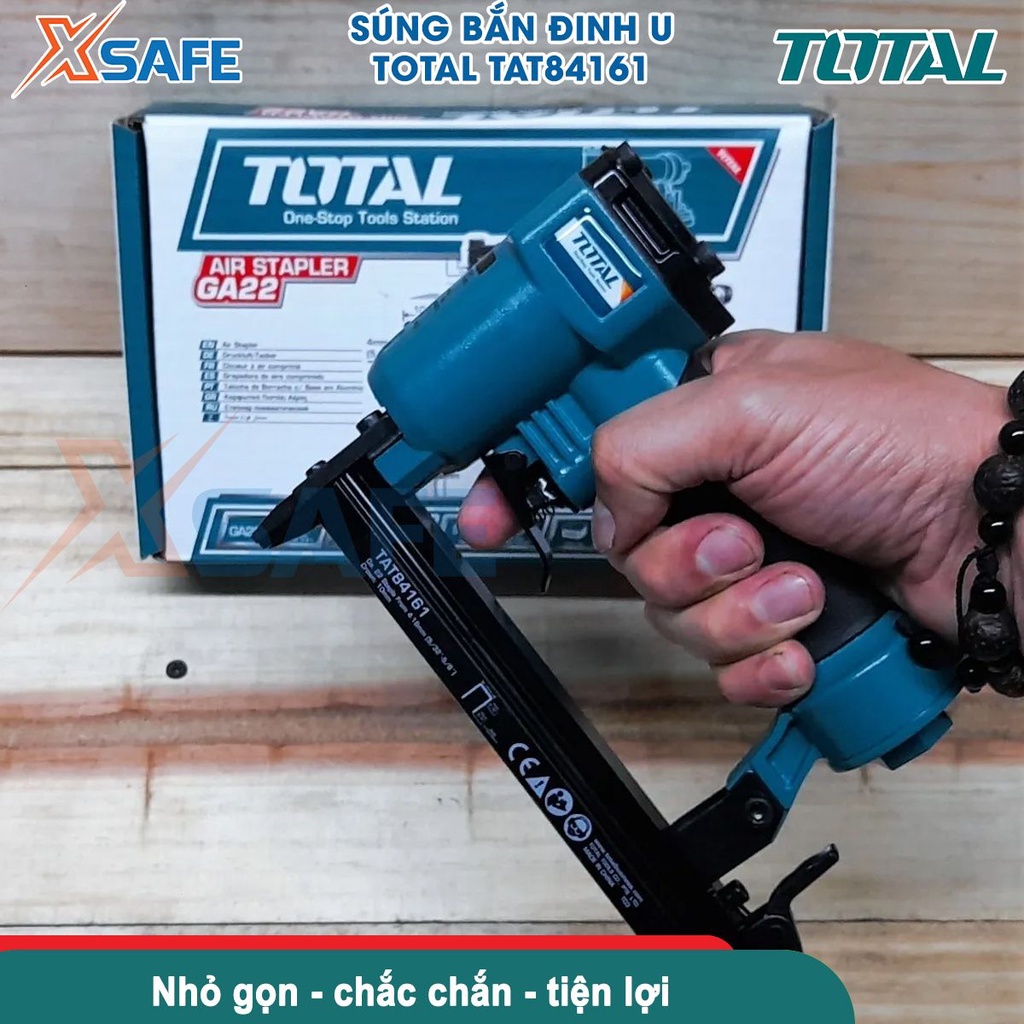 Máy bắn đinh U khí nén TOTAL TAT84161 khả năng chứa 180pcs, kích thước đinh 4-16mm, đầu đinh U 10mm, Ga22,0,75x0,6mm