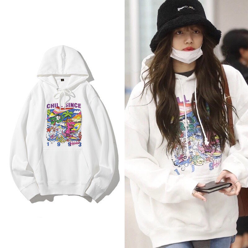 Áo hoodie Lisa (chồng Rosé dễ thương) lackpink hai màu đen trắng năng động basic dễ mặc