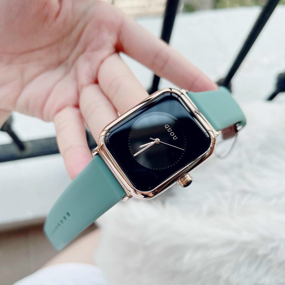 đồng hồ thời trang nữ GUOU đeo tay đẹp hàng cao cấp dây cao su silicon mặt vuông chống nước chống xước khi sử dụng | BigBuy360 - bigbuy360.vn