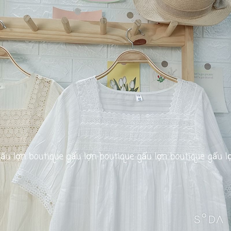 Áo babydoll ren ngực cổ vuông cộc tay vintage ảnh thật