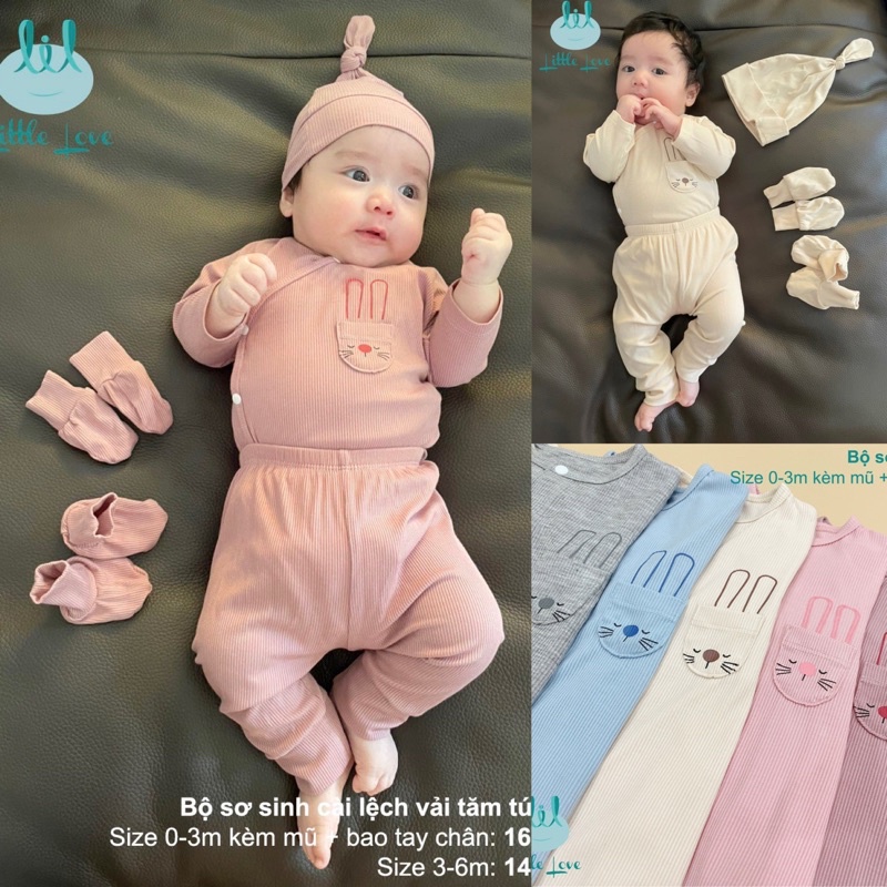 LiL - Bộ cài chéo thun tăm túi thỏ kèm phụ kiện mũ, bao tay, bao chân