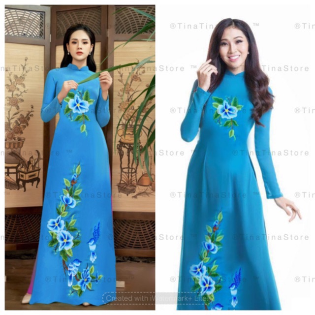 💃🏻ÁO DÀI THÊU HOA TINH TẾ MÀU XANH NGỌC LỤC BẢO ❄️ TRẺ TRUNG 💃🏻SANG TRỌNG, QUÝ PHÁI