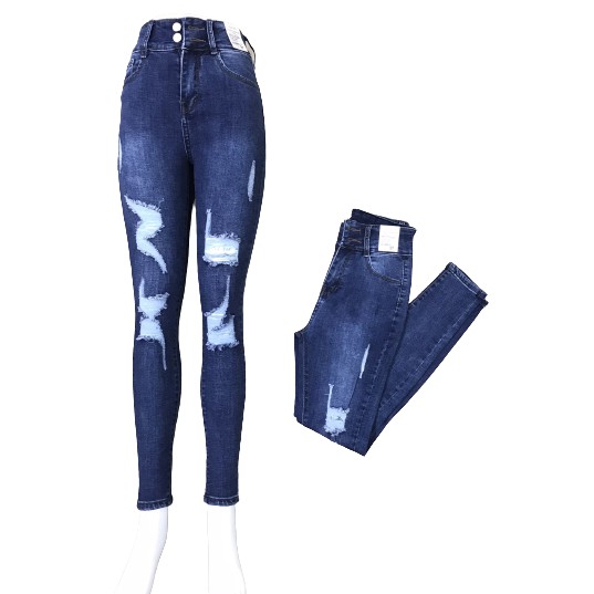 Quần Jean Dài Nữ Lưng Cao 2 Nút Rách Kiểu Có Size Đại