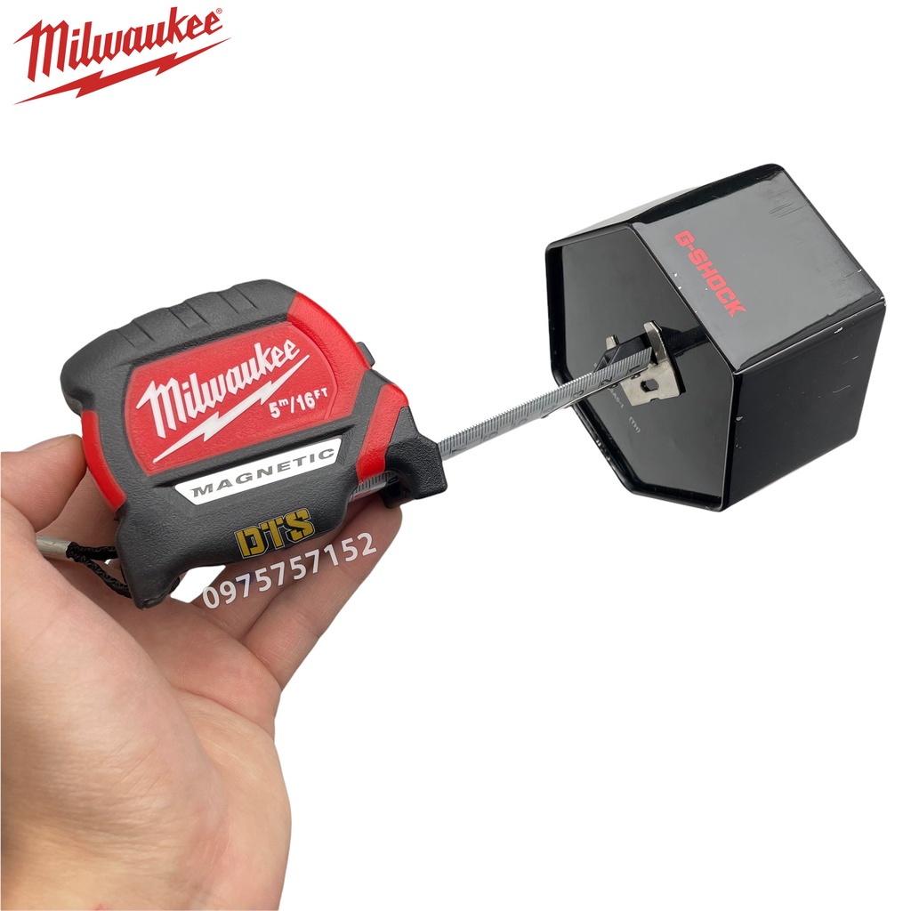 Thước kéo 5m cao cấp Milwaukee Mỹ siêu bền, thước cuộn thép nền trắng công nghiệp độ chính xác tuyệt đối, chống va đập